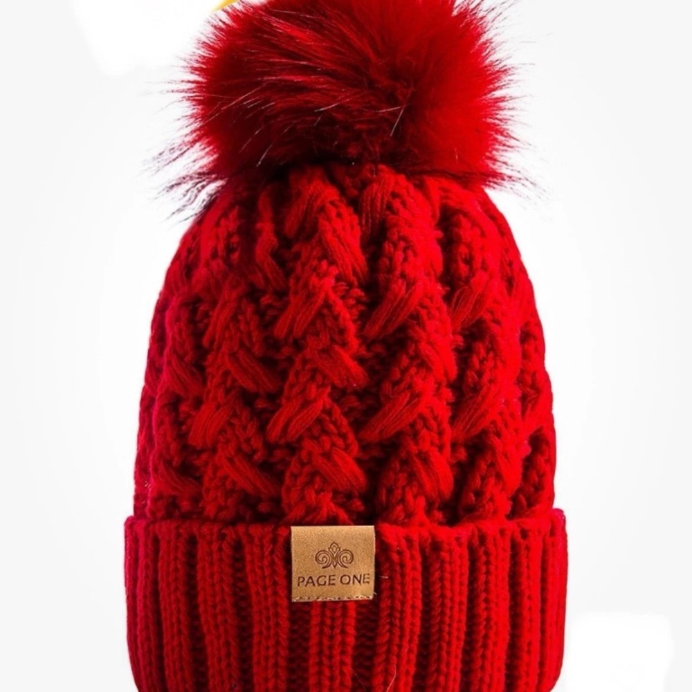 Red Knitted Pom-Pom Beanie for Kids